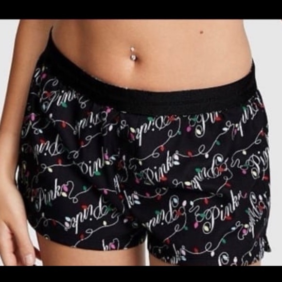 VS PINK NWT Holiday Pajama Set Tank Top & Flannel Boxy Shorts - Picture 10 of 12